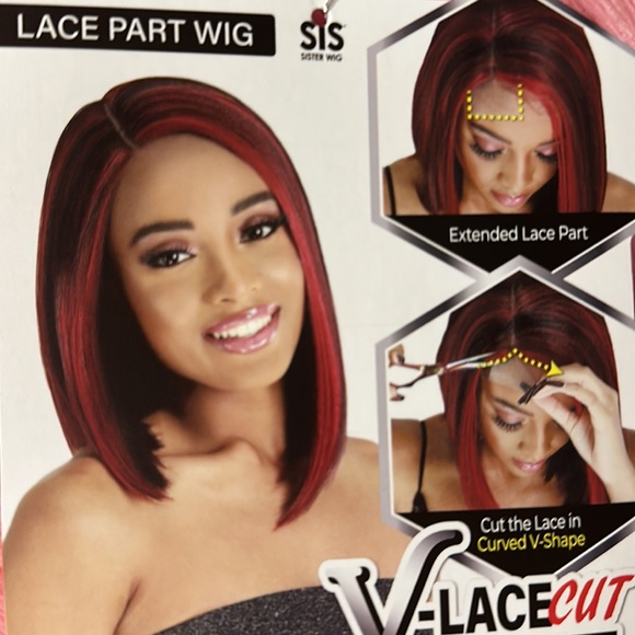 Synthetic red/pink hand tied part wig - Picture 8 of 8